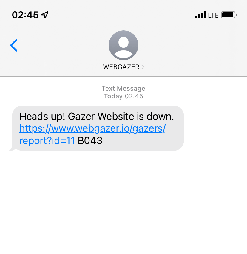 Example SMS notification